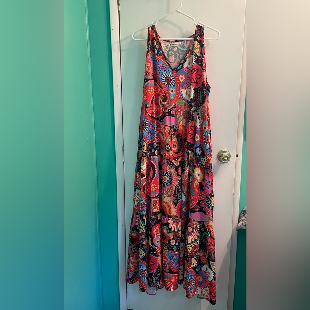 Southern Stitch Vibrant Multicolor Paisley Maxi Dress - Sleeveless Women’s Dress
